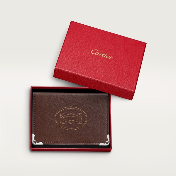 Must de Cartier Small Leather Goods, Card holder Chocolate dots calfskin, palladium finish