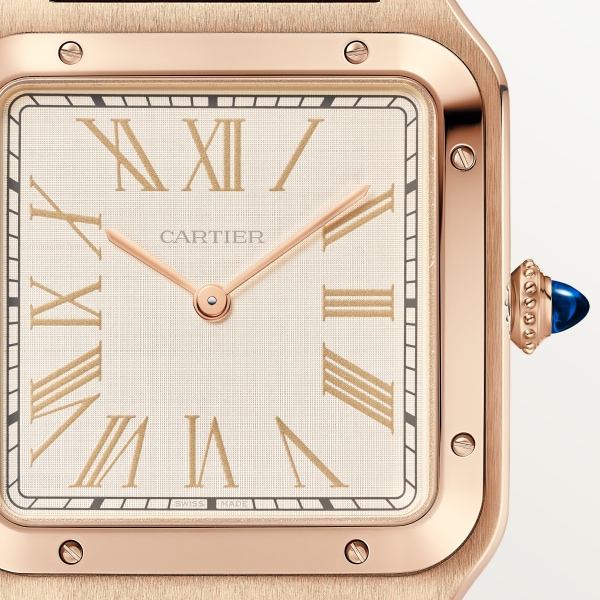 Santos-Dumont watch Extra-large model, manual mechanical movement, rose gold, leather
