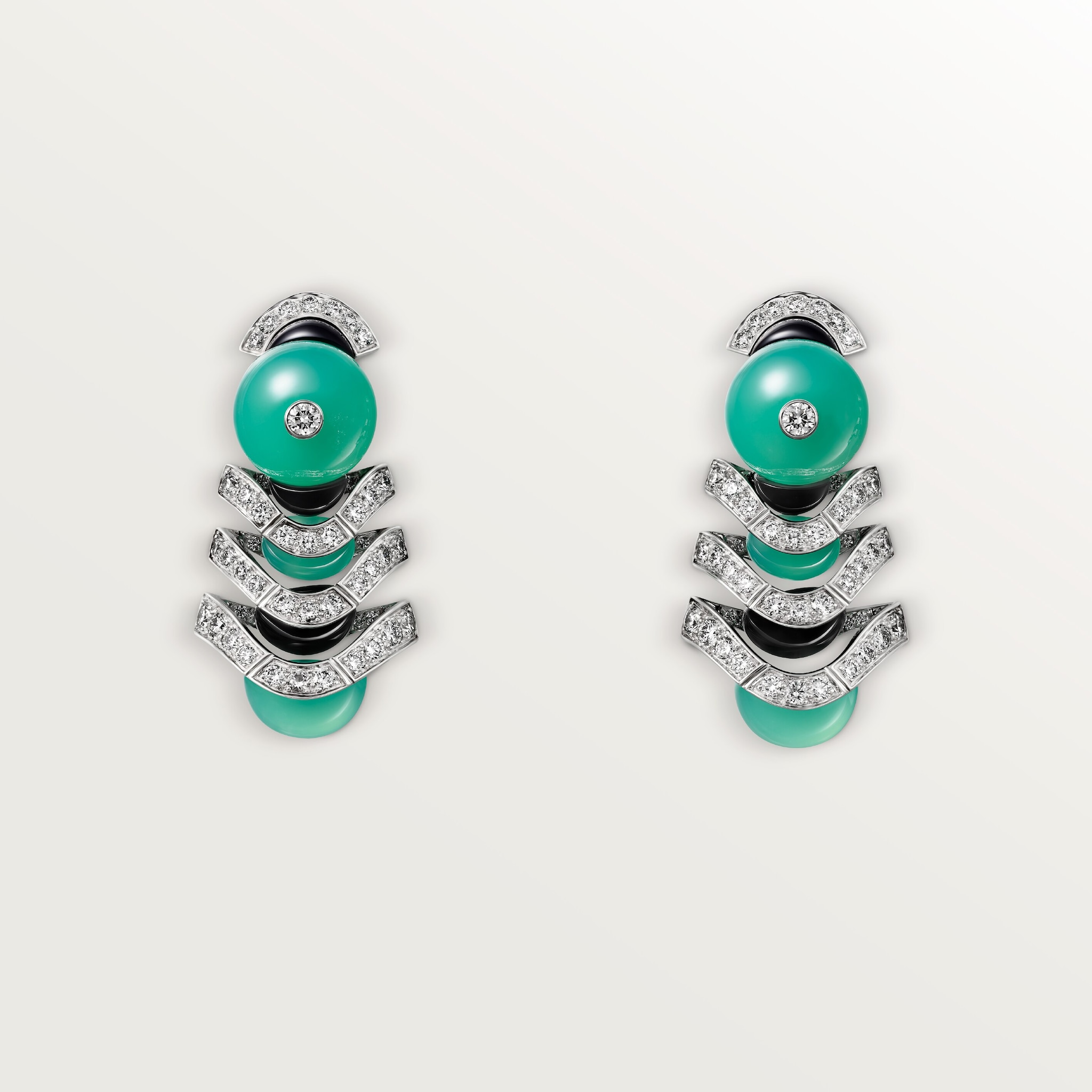 Geometry & Contrast EarringsWhite gold, chrysoprase, onyx, diamonds