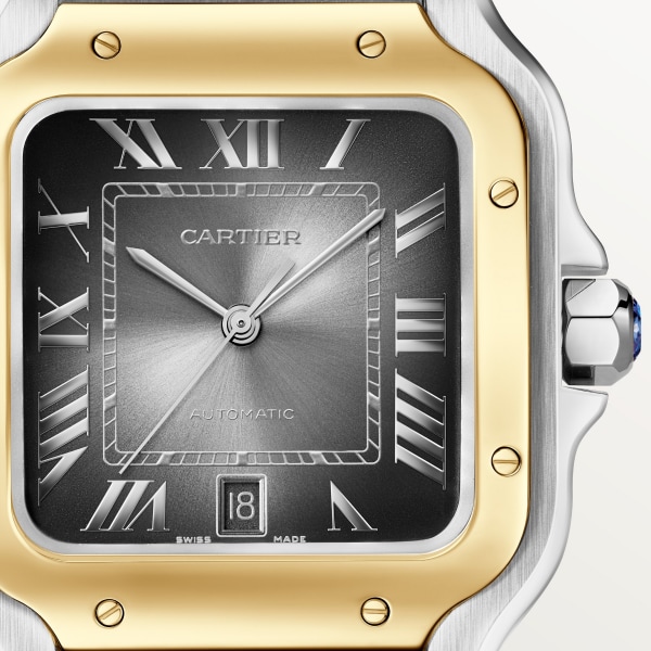Santos de Cartier watch Large model, automatic movement, yellow gold and steel, interchangeable metal and leather bracelets