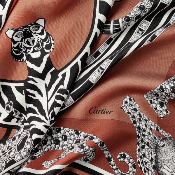 91 scarf, Panthère reissue Caramel silk twill