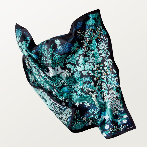 Scarf  Black and petrol blue silk twill