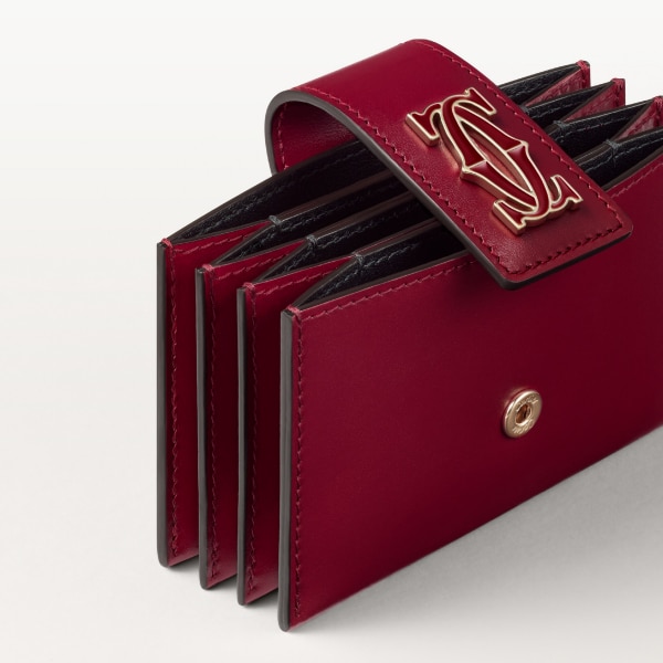 Accordion card holder, C de Cartier Cherry red calfskin, golden and cherry red enamel finish