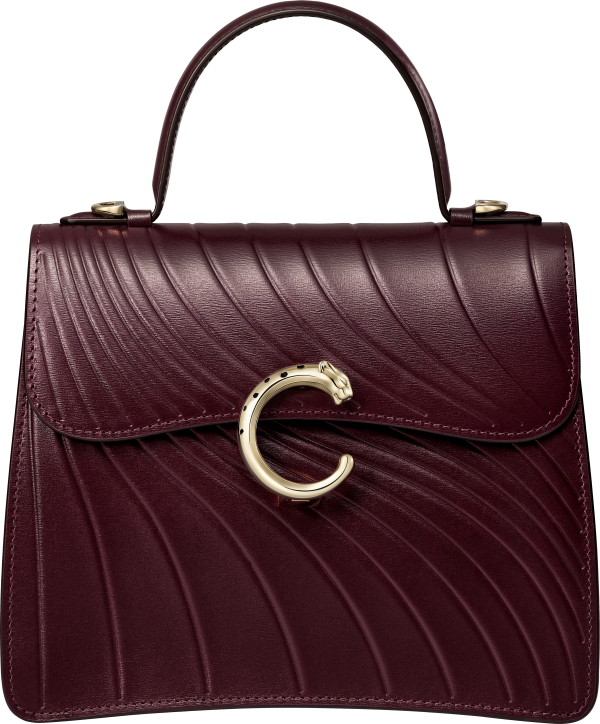 Small model handle bag, Panthère C de Cartier Grape calfskin, embossed Cartier signature motif, golden finish