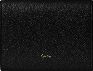 Mini wallet, Panthère de Cartier Black calfskin, golden finish