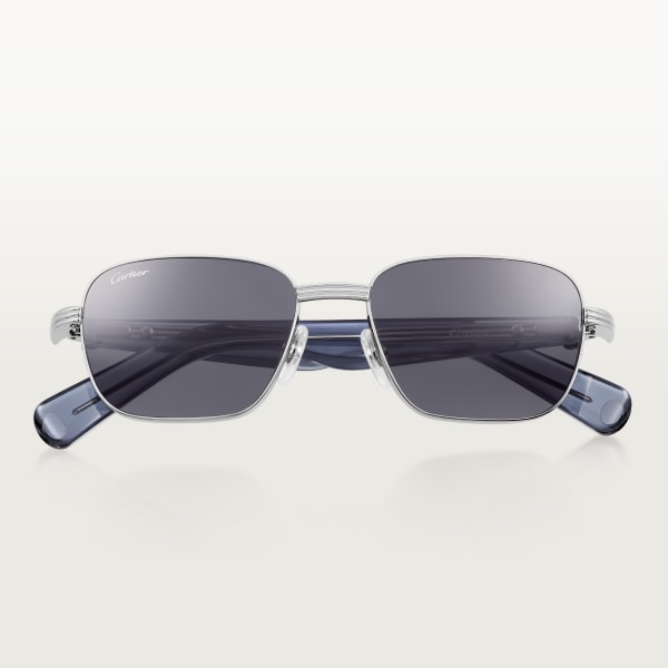 Première de Cartier Sunglasses Smooth platinum-finish metal, transparent blue acetate, blue lenses