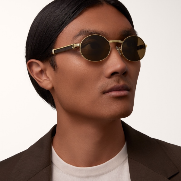 Première de Cartier sunglasses Smooth gold-finish metal, brown wood, brown lenses