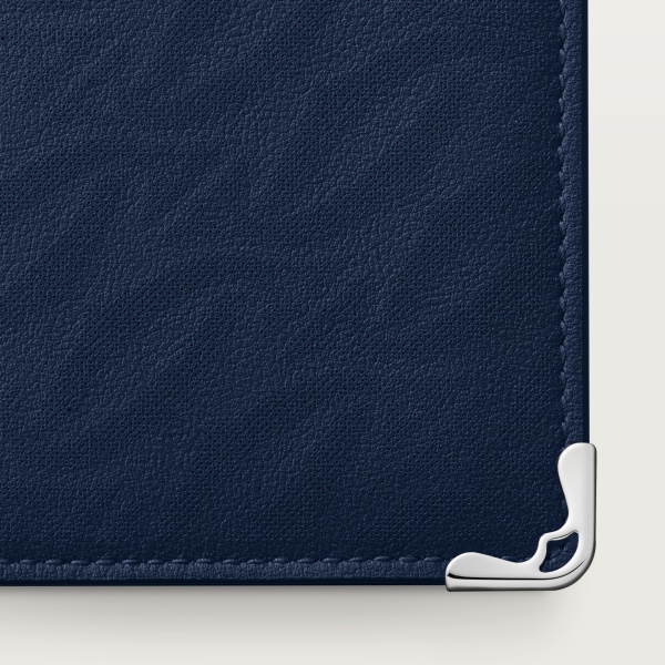 4 credit card holder, Must de Cartier Navy blue perforated logo calfskin, palladium finish 