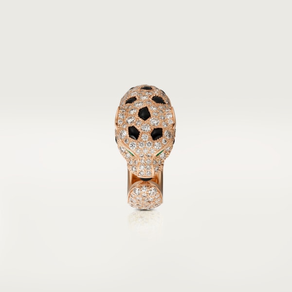 Panthère de Cartier ring, medium model, paved Rose gold, diamonds, onyx, emeralds