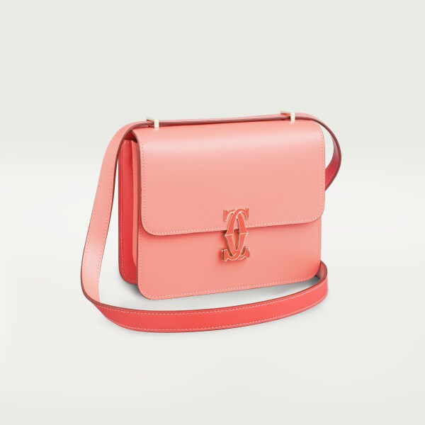 Mini shoulder bag, C de Cartier Two-tone coral/light coral calfskin, palladium finish and coral enamel