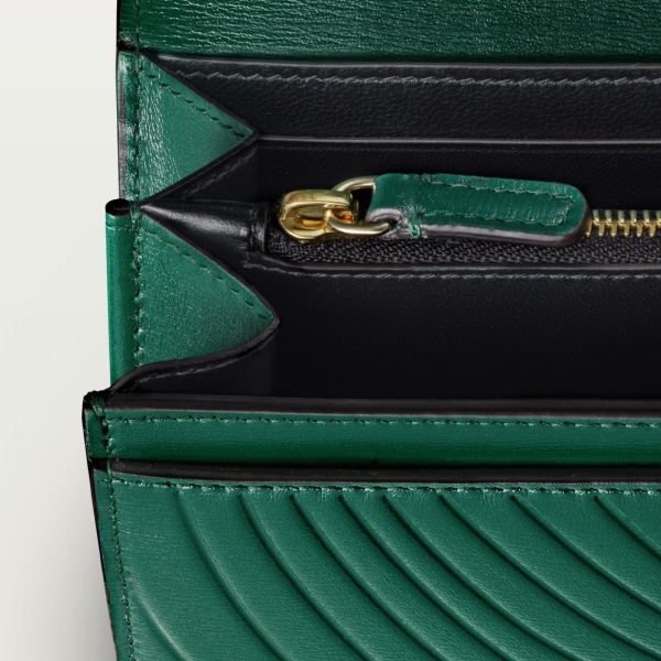 International wallet with flap, Panthère de Cartier Emerald green calfskin with embossed Cartier signature motif, golden finish