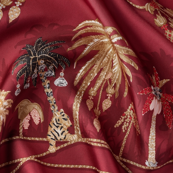  90 scarf, Jewellery Palm Trees Raspberry-coloured silk twill