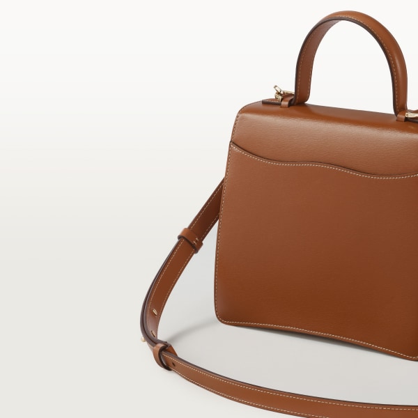 Top handle bag small model, Panthère de Cartier Caramel calfskin, golden finish