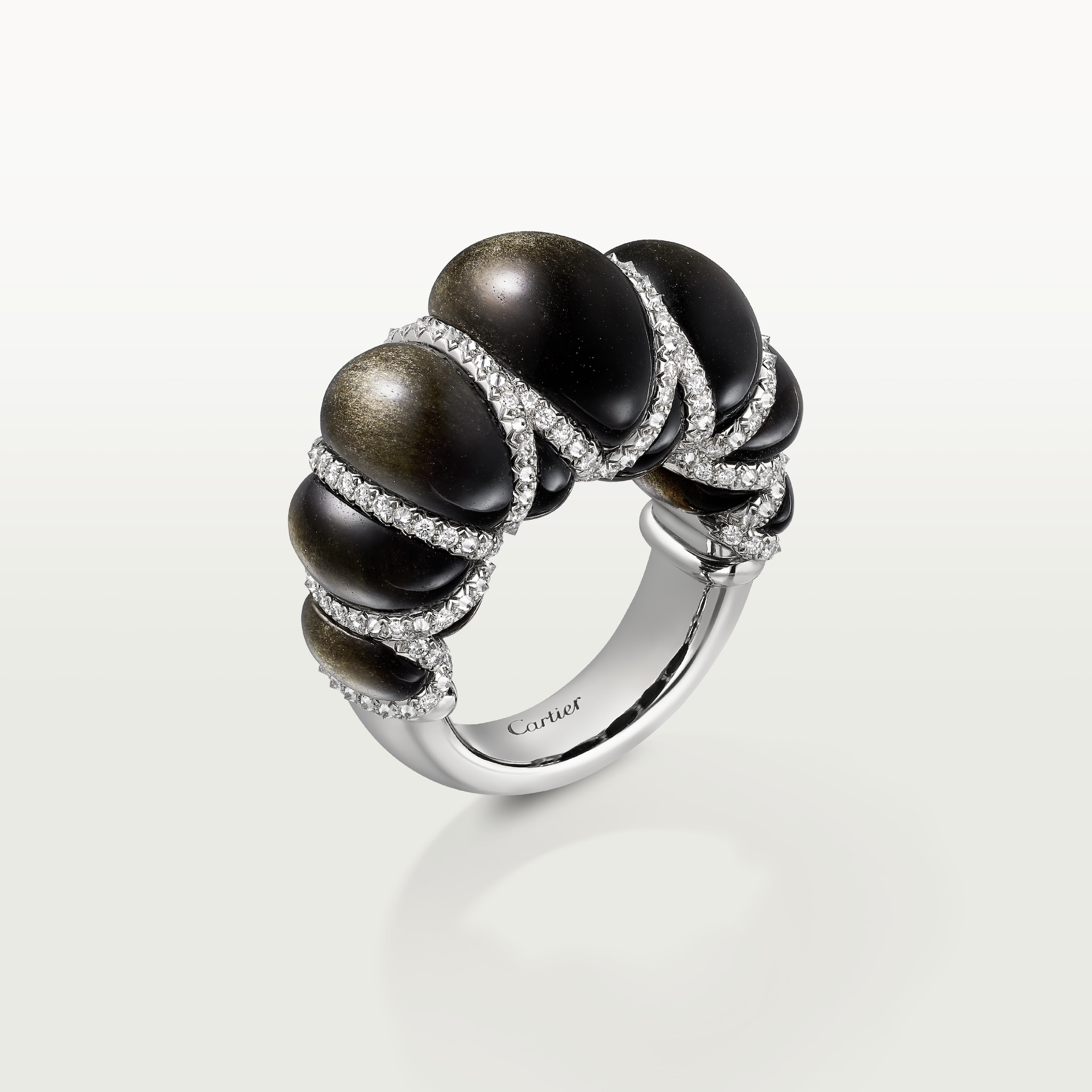 Tressage ringPlatinum, obsidians, diamond