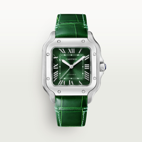 Santos de Cartier watch Medium model, automatic movement, steel, interchangeable metal and leather straps