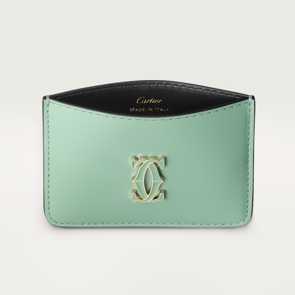 C de Cartier系列单层卡片夹 灰绿色小牛皮，镀金和灰绿色珐琅饰面