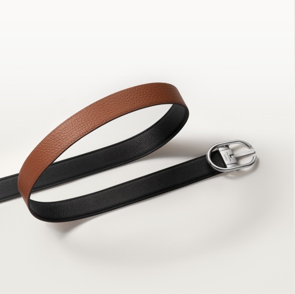 Belt, Capital C Black/caramel-coloured cowhide, palladium-finish buckle