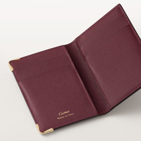 4 credit card holder, Must de Cartier Burgundy perforated logo calfskin, golden finish