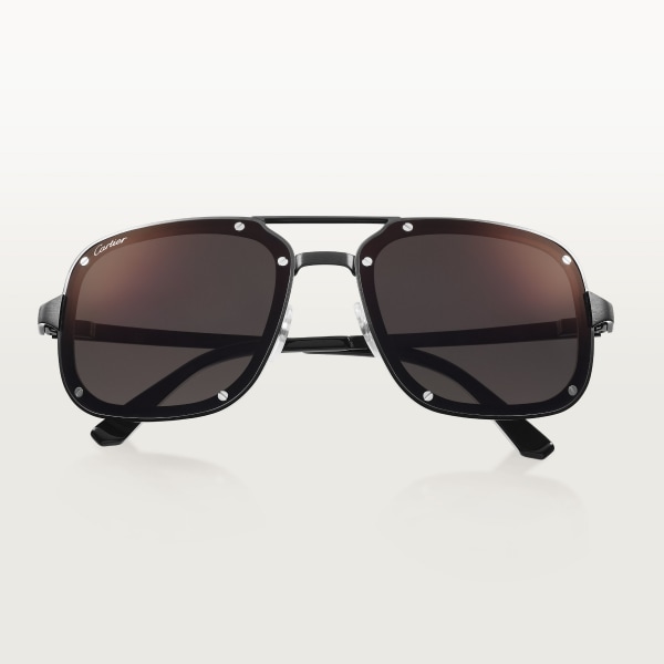 Santos de Cartier Sunglasses Smooth and brushed black PVD-finish metal, black lenses