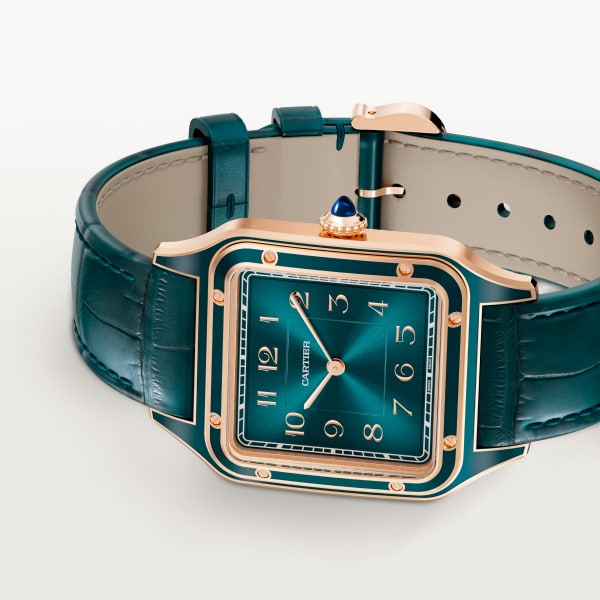 Santos-Dumont watch Large model, manual movement, rose gold, leather
