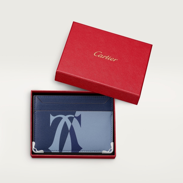Double card holder, Must de Cartier Deep blue and cloud grey smooth calfskin, palladium finish