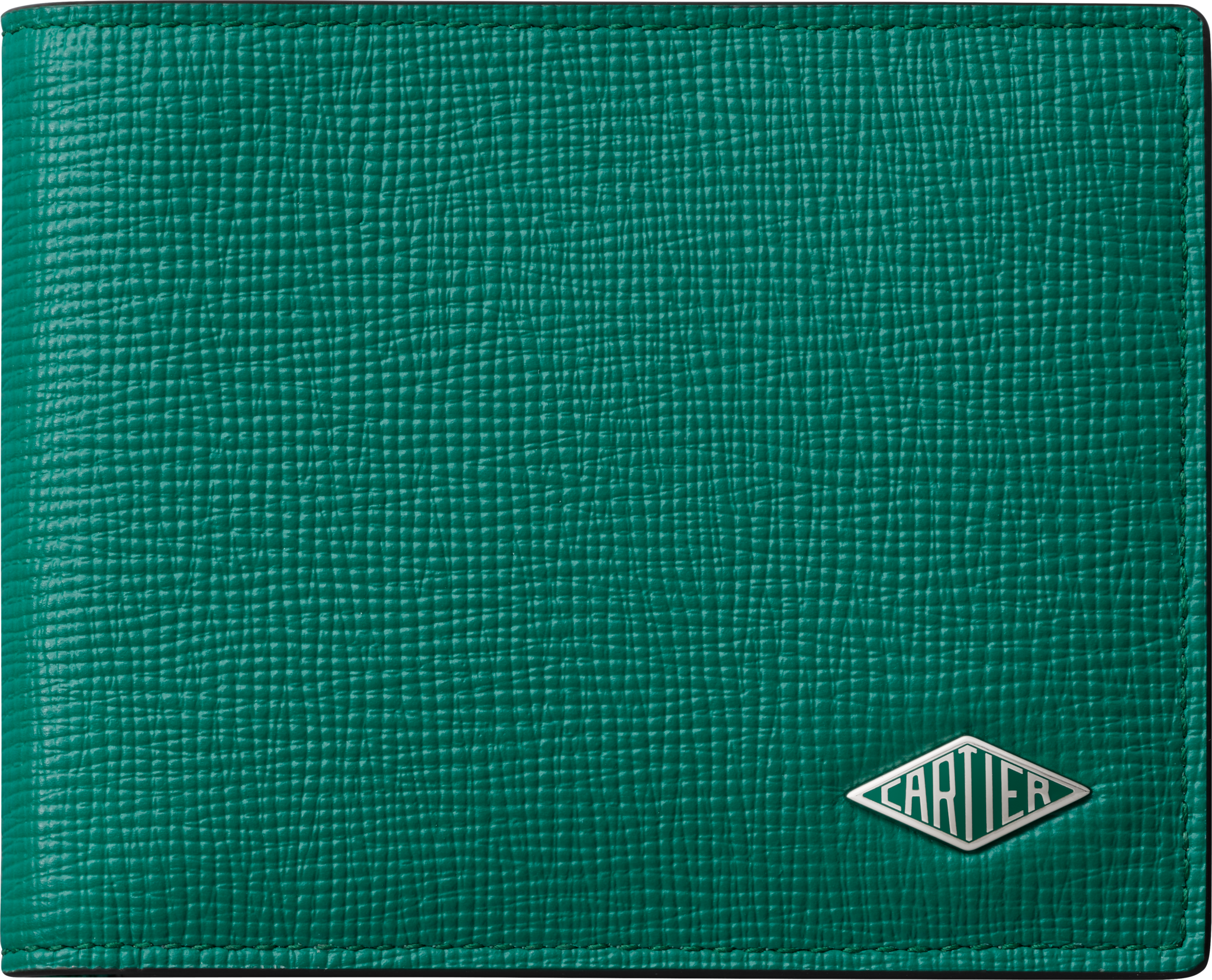 Cartier Losange系列6信用卡短夹草绿色粒纹小牛皮，镀钯饰面和草绿色珐琅
