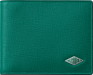 Cartier Losange系列6信用卡短夹 草绿色粒纹小牛皮，镀钯饰面和草绿色珐琅
