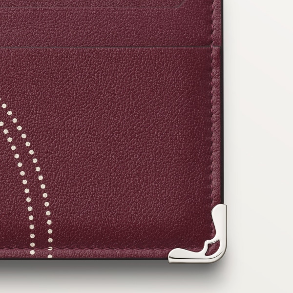 Double card holder, Must de Cartier Bordeaux calfskin with XL dots logo print, palladium finish