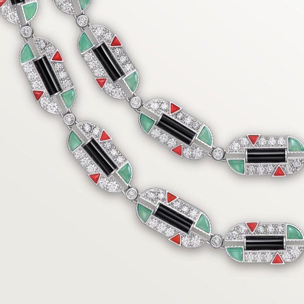 Géométrie & Contrastes necklace, chrysoprase, transformable, paved White gold, chrysoprase, onyx, coral, diamonds