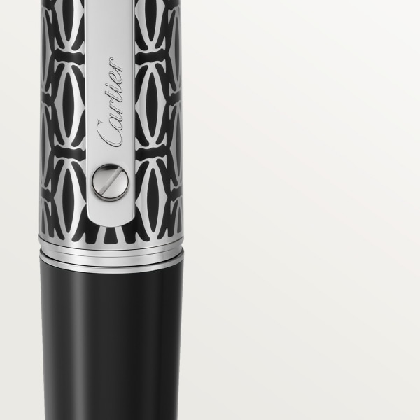 Santos de Cartier ballpoint pen Engraved metal, black lacquer, black composite, palladium finish