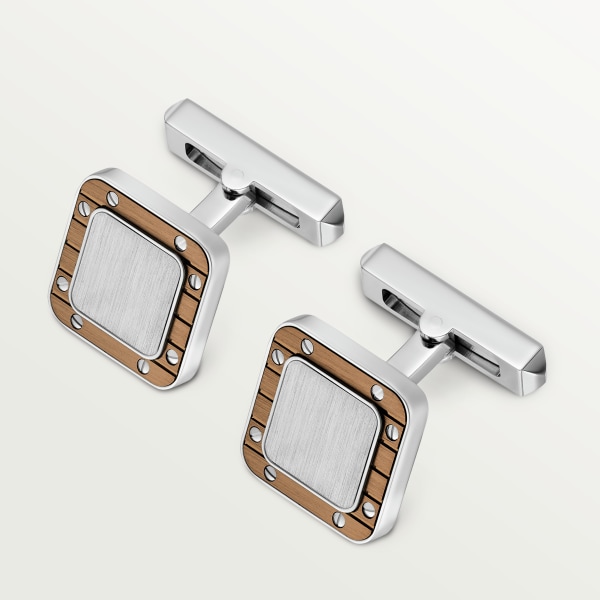Santos de Cartier cufflinks Palladium-finish sterling silver and striated metal covered with amber brown PVD