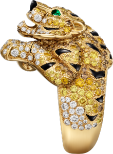 Faune et Flore de Cartier ring, yellow, orange and brown diamonds, paved  Yellow gold, onyx, emeralds, yellow diamonds, orange diamonds, brown diamonds, diamonds