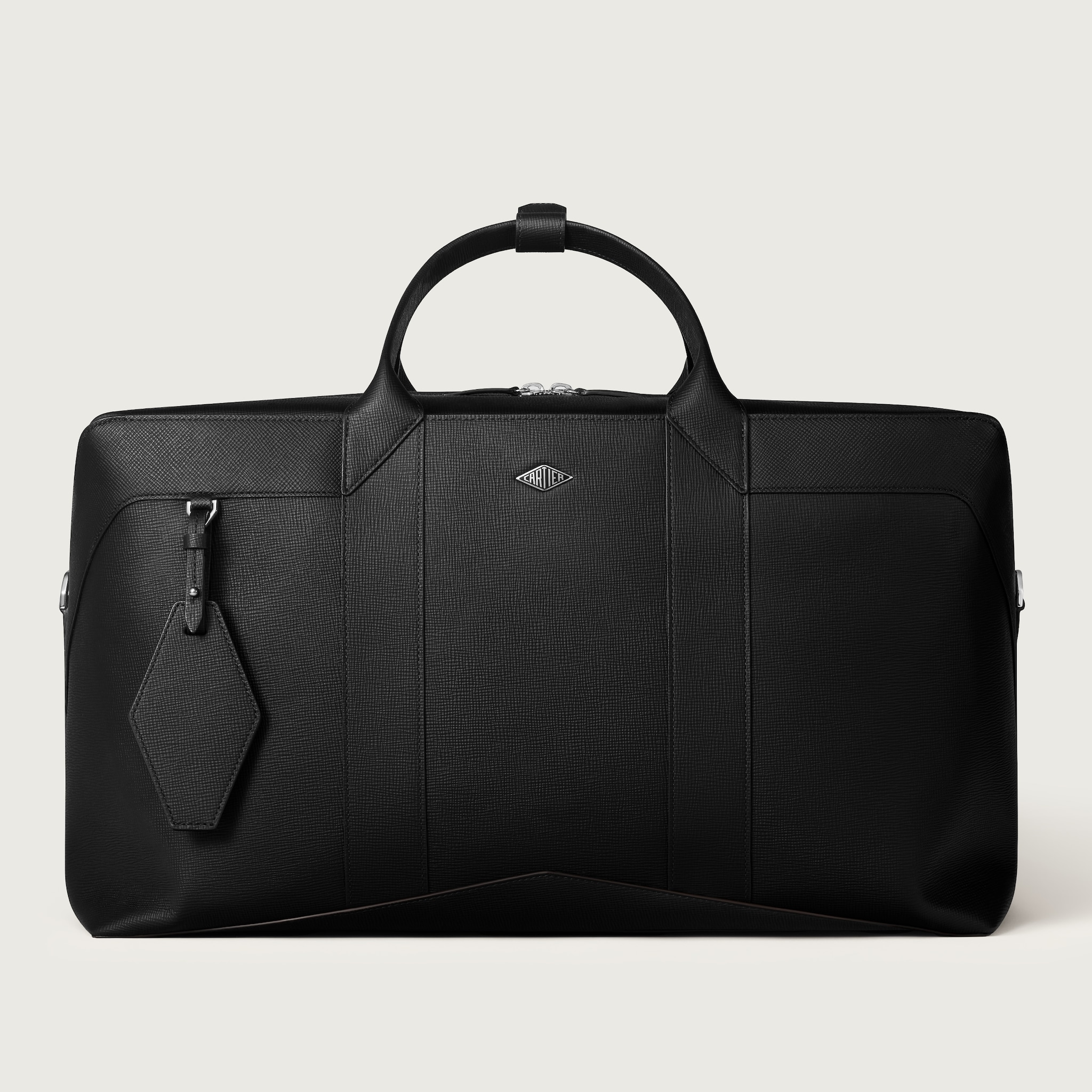 Travel bag, Cartier Losange Grained black calfskin, palladium finish and enamel