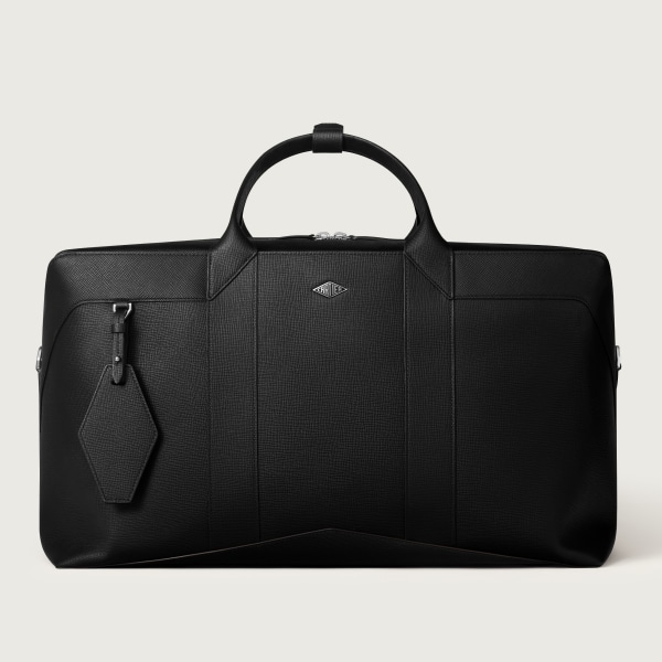 Travel bag, Losange  Grained black calfskin, palladium finish and enamel