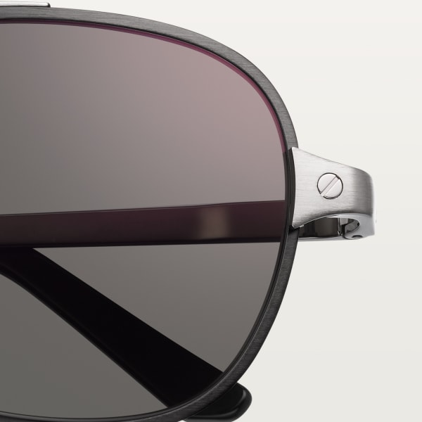 Santos de Cartier, Sunglasses Brushed black PVD and dark ruthenium-finish metal, black polarised lenses 