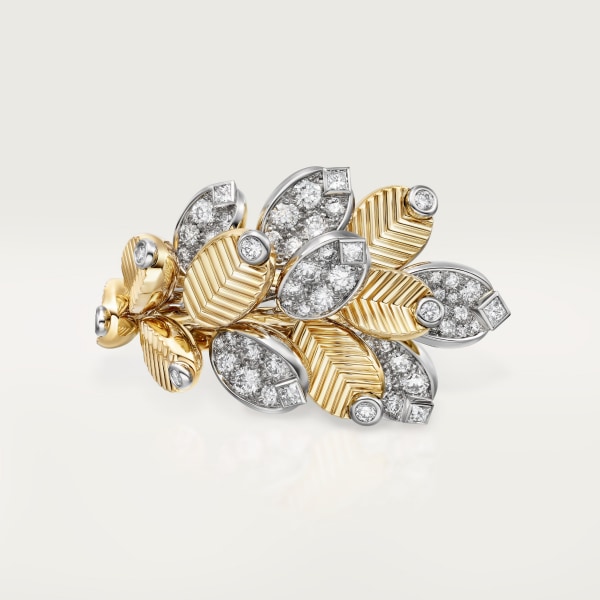 Grain de Café ring, semi-paved Yellow gold, platinum, diamonds
