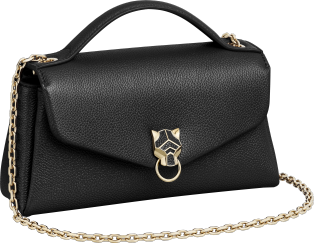 Nano model chain bag, Panthère Graphique de Cartier Black grained calfskin, golden finish