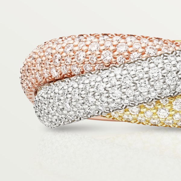 Trinity ring, large model, paved White gold, yellow gold, rose gold, diamonds