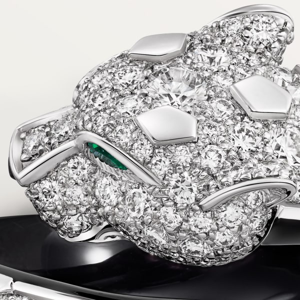 Panthère de Cartier ring, black lacquer, paved White gold, black lacquer, onyx, emeralds, diamonds