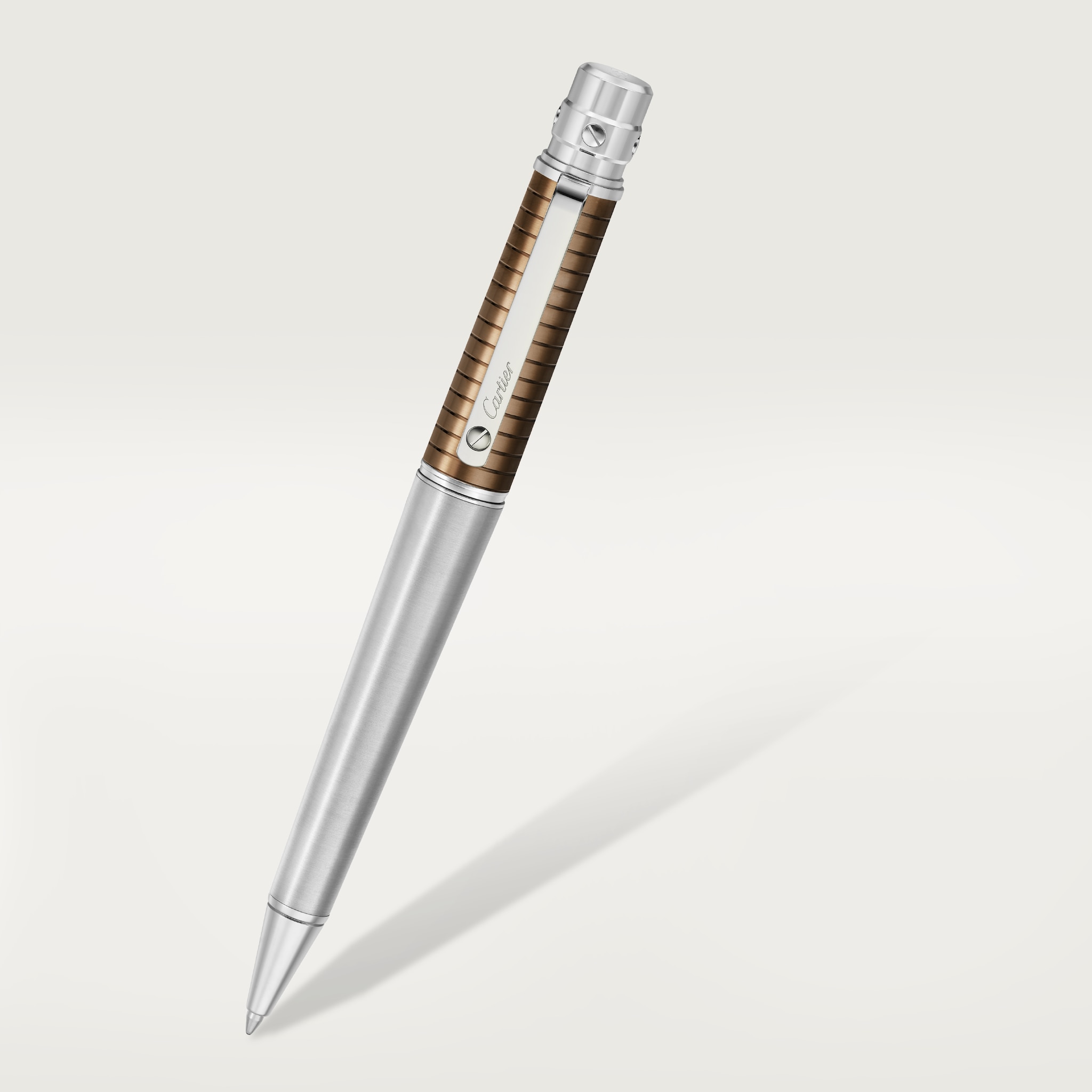 Santos de Cartier penLarge model, brushed and engraved striated metal covered with amber brown PVD, palladium finish