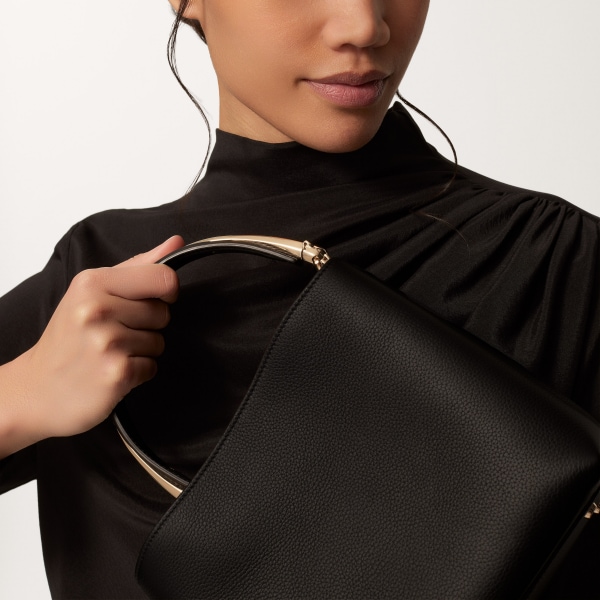 Top handle bag small model, Panthère de Cartier Black grained calfskin