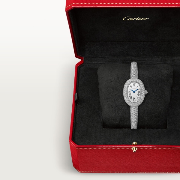 Baignoire watch Mini model, quartz movement, white gold, diamonds