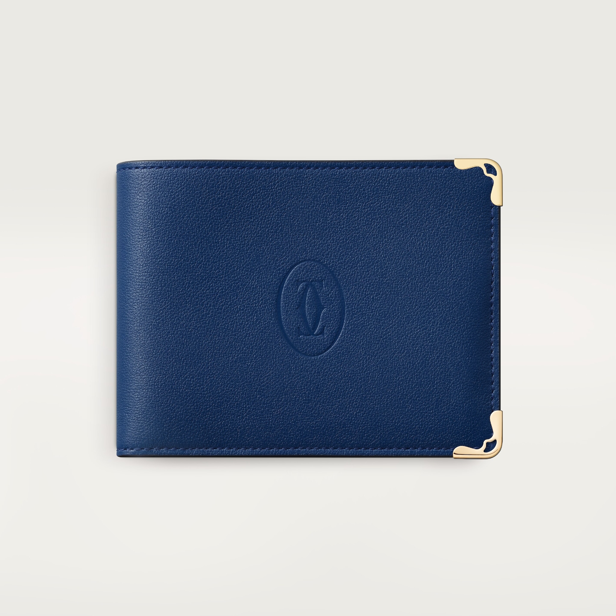 Six-credit card compact wallet, Must de CartierDeep blue calfskin, palladium finish