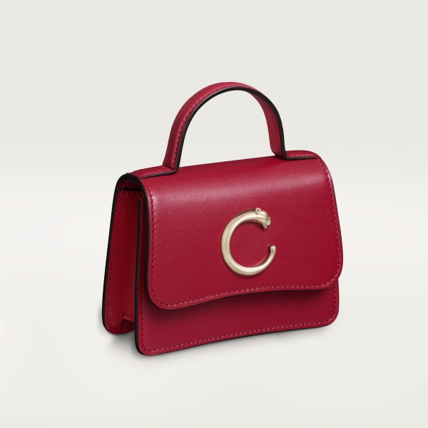 Chain bag micro model, Panthère de Cartier Cherry red calfskin, golden finish