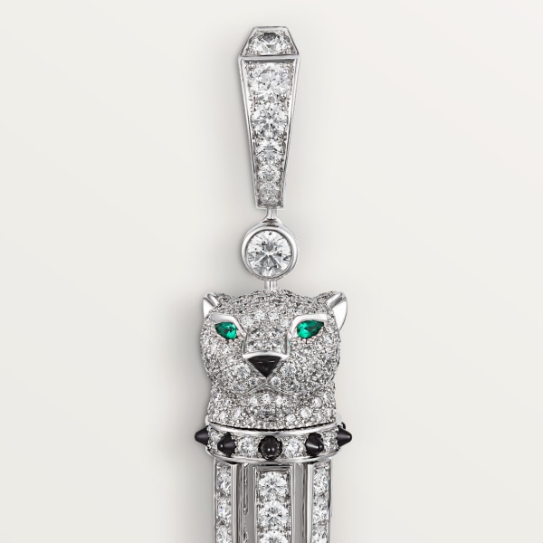 Panthère de Cartier卡地亚猎豹耳环 白金，缟玛瑙，祖母绿，钻石。