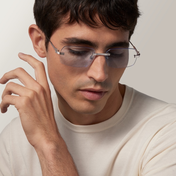 Première de Cartier Sunglasses Smooth platinum-finish metal, light blue lenses