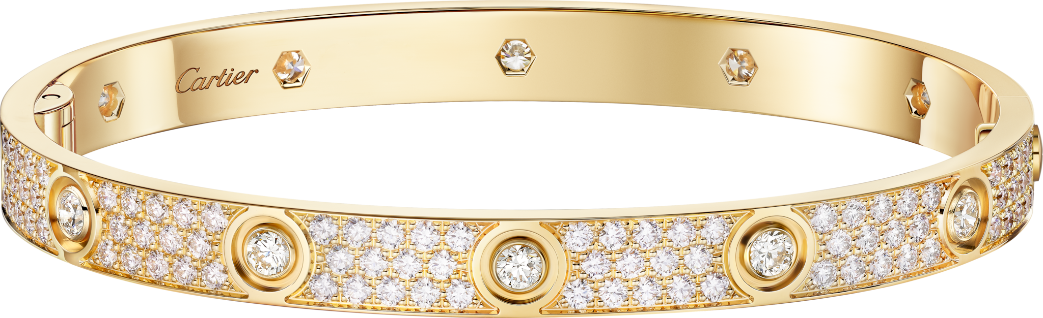 Love bracelet, classic model, paved, 10 diamondsYellow gold, diamonds