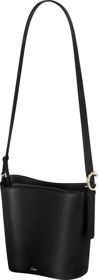 Small handle bag, Panthère C de Cartier Black grained calfskin, golden finish