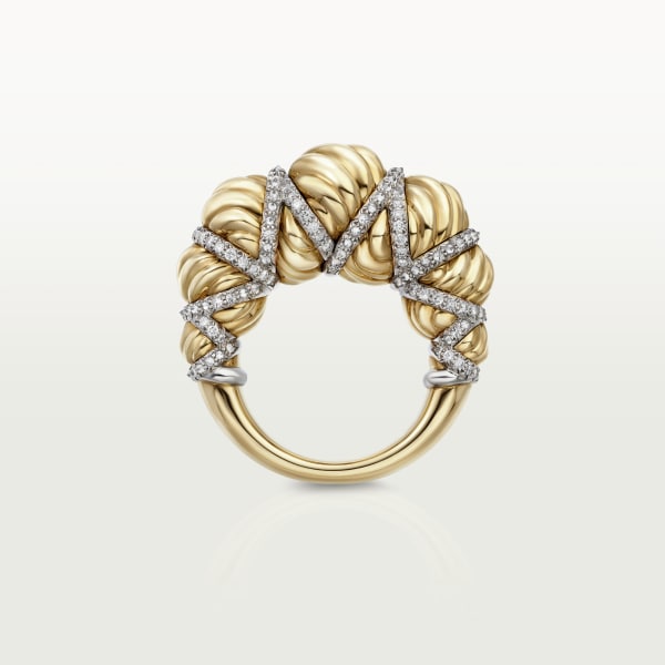 Cartier Libre Tressage戒指，镶嵌钻石  铂金，黄金，钻石。