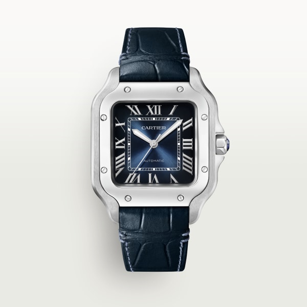 Santos de Cartier watch Medium model, automatic movement, steel, interchangeable metal and leather straps